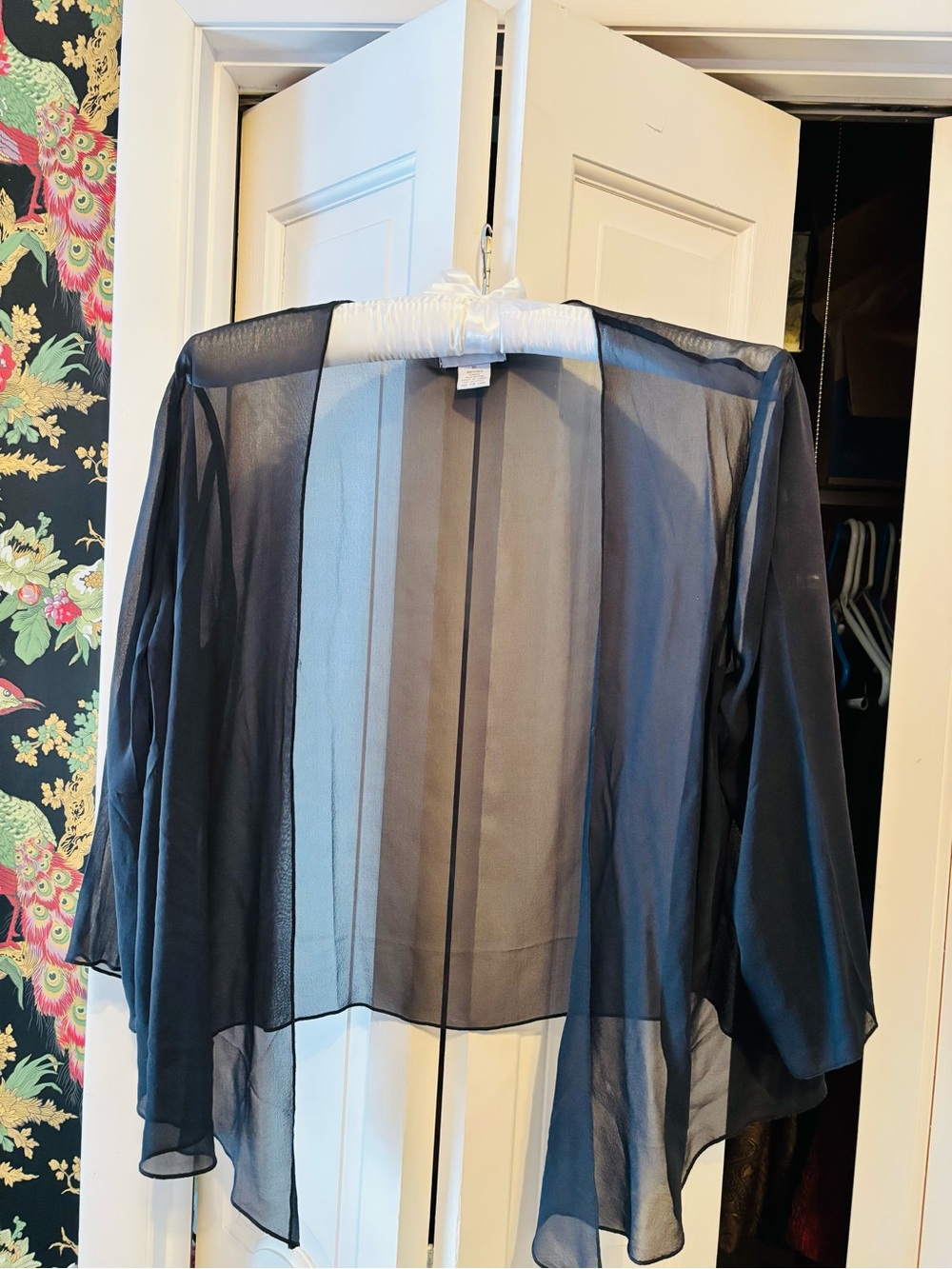 Soft Surroundings Striped Silk Sheer Cardigan in Gray and Black